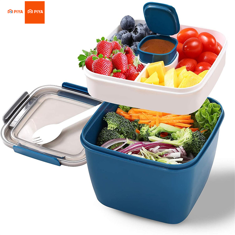 Salad Container Jar - Draagbare salade-lunchcontainer Slakom 2-compartimenten met grote