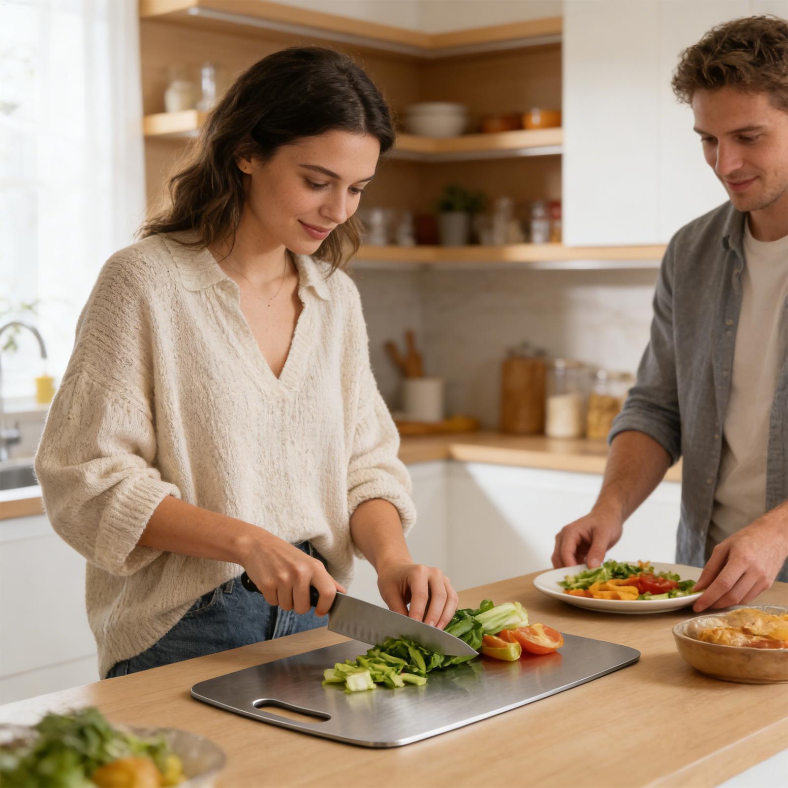 Meal Prep Cutting - Roestvrijstalen snijplank Dubbelzijdig keukengadget Dubbelzijdige snijplank