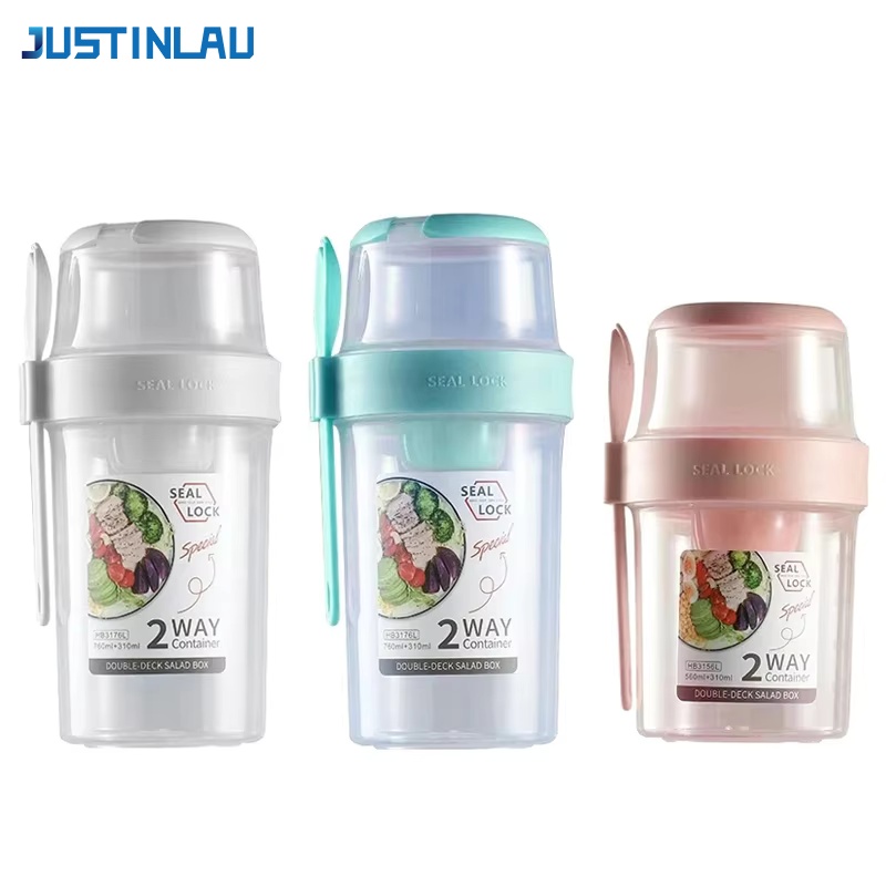 Salad Container Jar - JUSTINLAU Draagbare Fitness Gewichtsverminderende Saladebeker Ontbijt