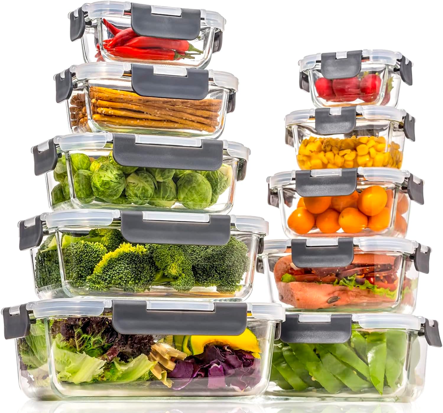 Meal Prep Easy - Glazen voedselbewaarcontainers met deksels, luchtdicht, glazen
