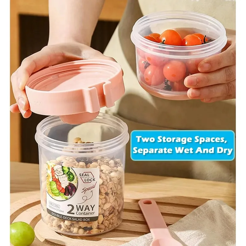 Draagbare Saladebeker Dubbele  - Salad Container Jar recensie en prijs